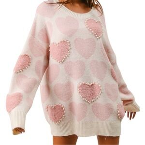 BiBi Heart Pattern Sweater with Pearl Detail